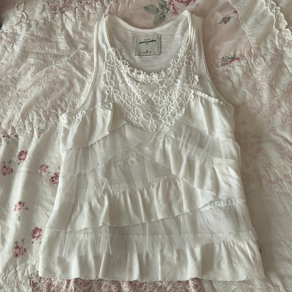 abercrombie kids girls M tank top blouse white with lace